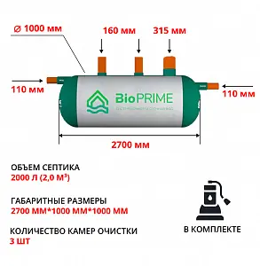 Септик Bioprime Trio 2,0 PR (с дренажным насосом) 1