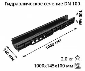 Комплект: Лоток Европартнер 100 мм с пластиковыми решетками черными "Ромбы" 1 метр 1