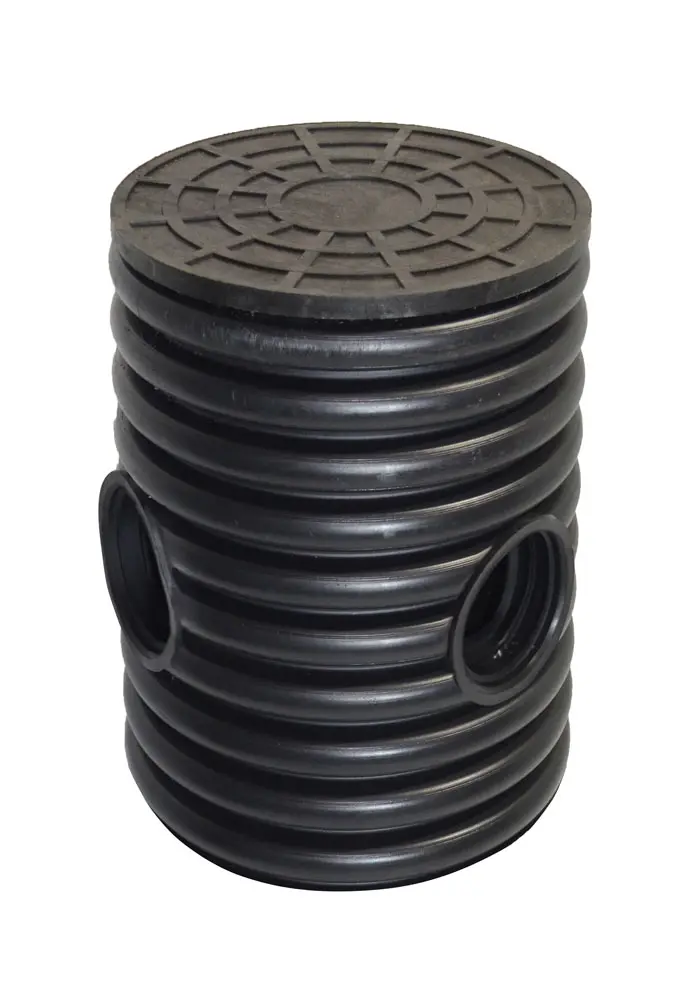 Дренажный колодец d695 h 500 с черной ПДТ крышкой (отводы 200 мм)