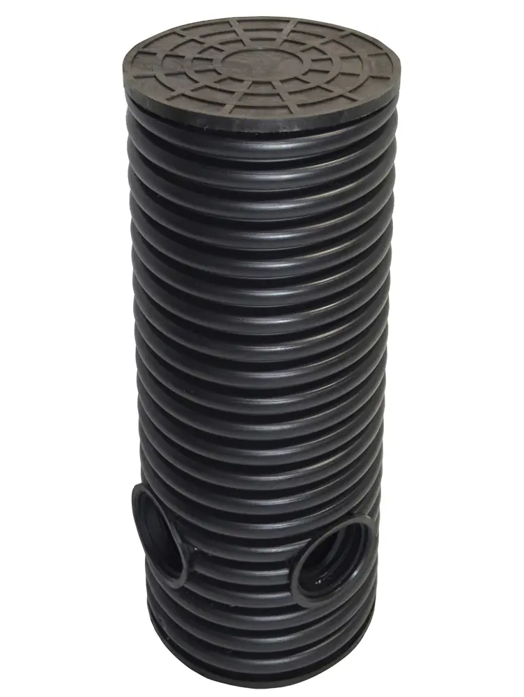Дренажный колодец d695 h4500 с черной ПДТ крышкой (отводы 160 мм)