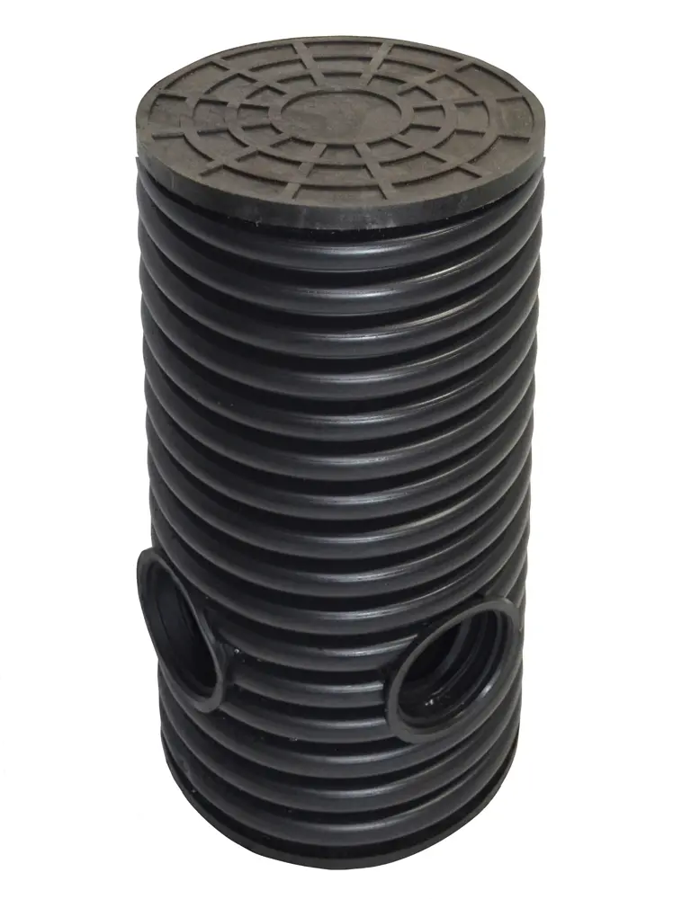 Дренажный колодец d695 h2000 с черной ПДТ крышкой (отводы 110 мм)