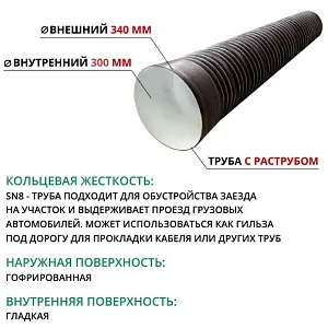 Труба ПЭ SN8  340/300 6м с раструбом 1