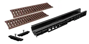 Комплект: Лоток Европартнер 100 мм с пластиковыми решетками коричневыми "Ромбы" 1 метр 0