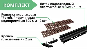 Комплект: Лоток Европартнер 80 мм с пластиковыми решетками коричневыми "Ромбы" 1 метр 3