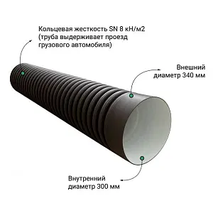 Труба ПЭ SN8  340/300 6м с раструбом 1