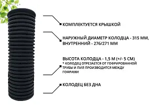 К-т для дрен.колодца: труба 315 h=1500мм/крышка черн.-1шт/адаптер d110=2шт 1
