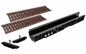 Комплект: Лоток Европартнер 120 мм с пластиковыми решетками коричневыми "Ромбы" 1 метр 0