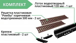 Комплект: Лоток Европартнер 120 мм с пластиковыми решетками коричневыми "Ромбы" 1 метр 3