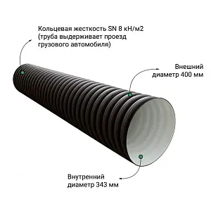 Труба БЕЗ РАСТРУБА SN8 400/343 6м гофрированная 1