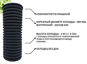 К-т для дрен.колодца: труба 400 h=2000мм/крышка черн.-1шт/адаптер d110=2шт 2