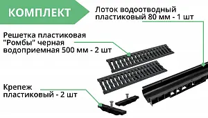 Комплект: Лоток Европартнер 80 мм с пластиковыми решетками черными "Ромбы" 1 метр 3