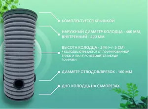 Дренажный колодец d460 h2000 с зеленой крышкой (отводы 160 мм) 1
