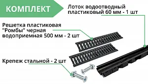 Комплект: Лоток Европартнер 60 мм с пластиковыми решетками черными "Ромбы" 1 метр  2