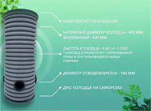 Дренажный колодец d460 h4000 с зеленой крышкой (отводы 160 мм) 1