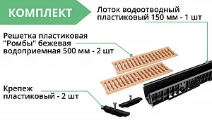 Комплект: Лоток Европартнер 150 мм с пластиковыми решетками бежевыми "Ромбы" 1 метр 4