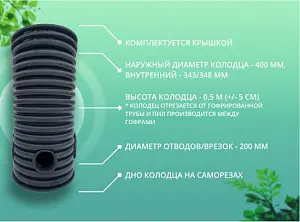 Дренажный колодец d400 h 500 с крышкой (отводы 200 мм) 1