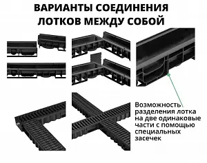 Комплект: Лоток Европартнер 100 мм с пластиковыми решетками черными "Ромбы" 1 метр 4