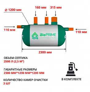Септик Bioprime Trio 2,5 PR (с дренажным насосом) 1