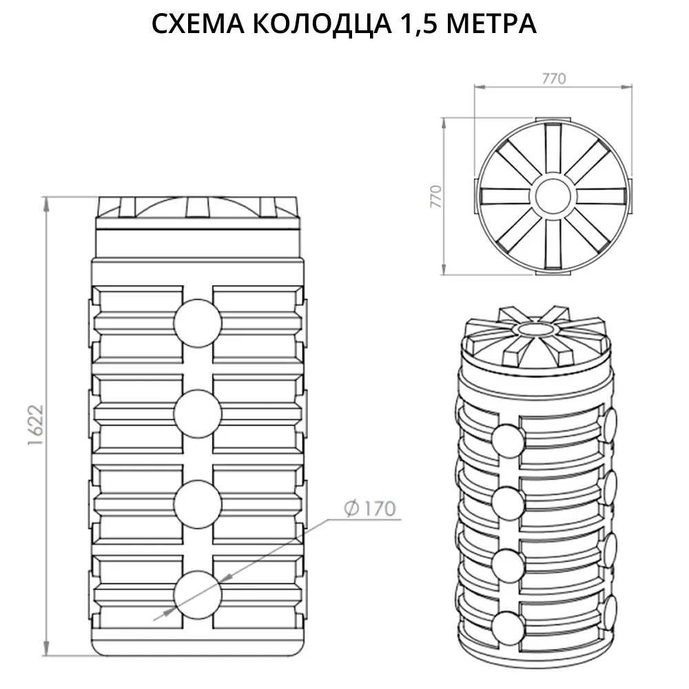 Цельнолитой колодец Мультпласт 1,5 м с крышкой 1