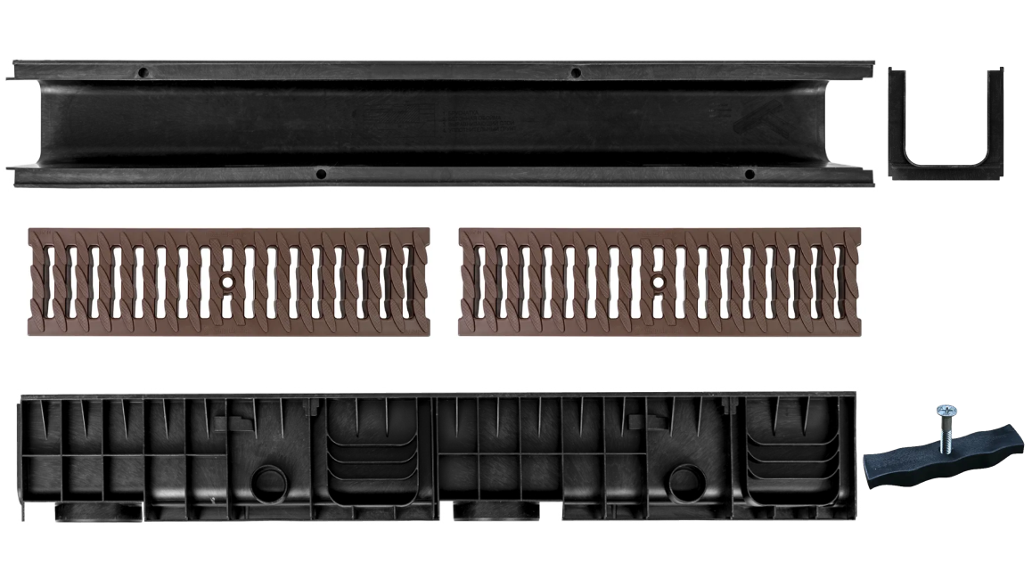 Комплект: Лоток Европартнер 150 мм с пластиковыми решетками коричневыми "Ромбы" 1 метр 4