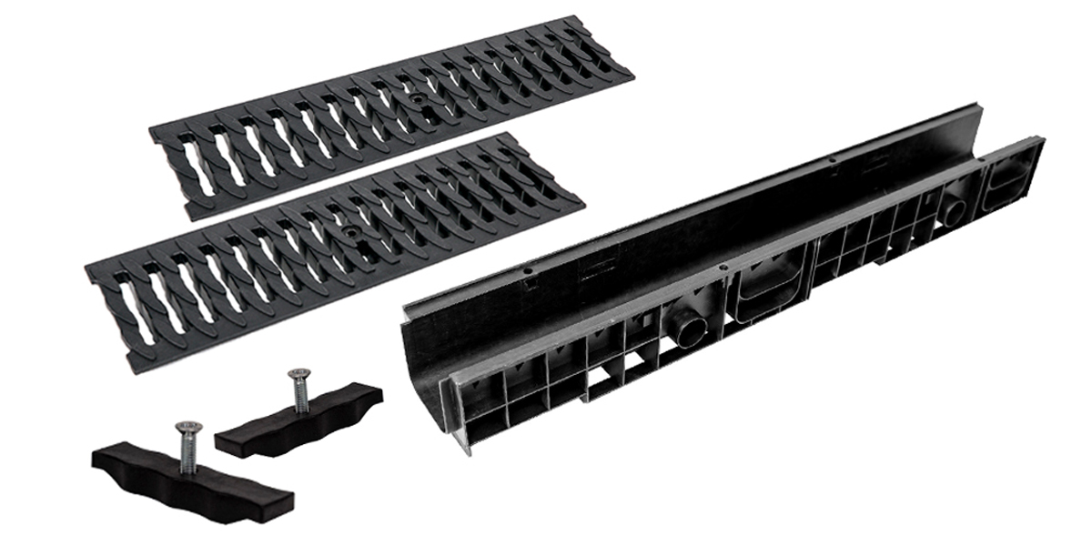 Комплект: Лоток Европартнер 120 мм с пластиковыми решетками черными Ромбы 1 метр