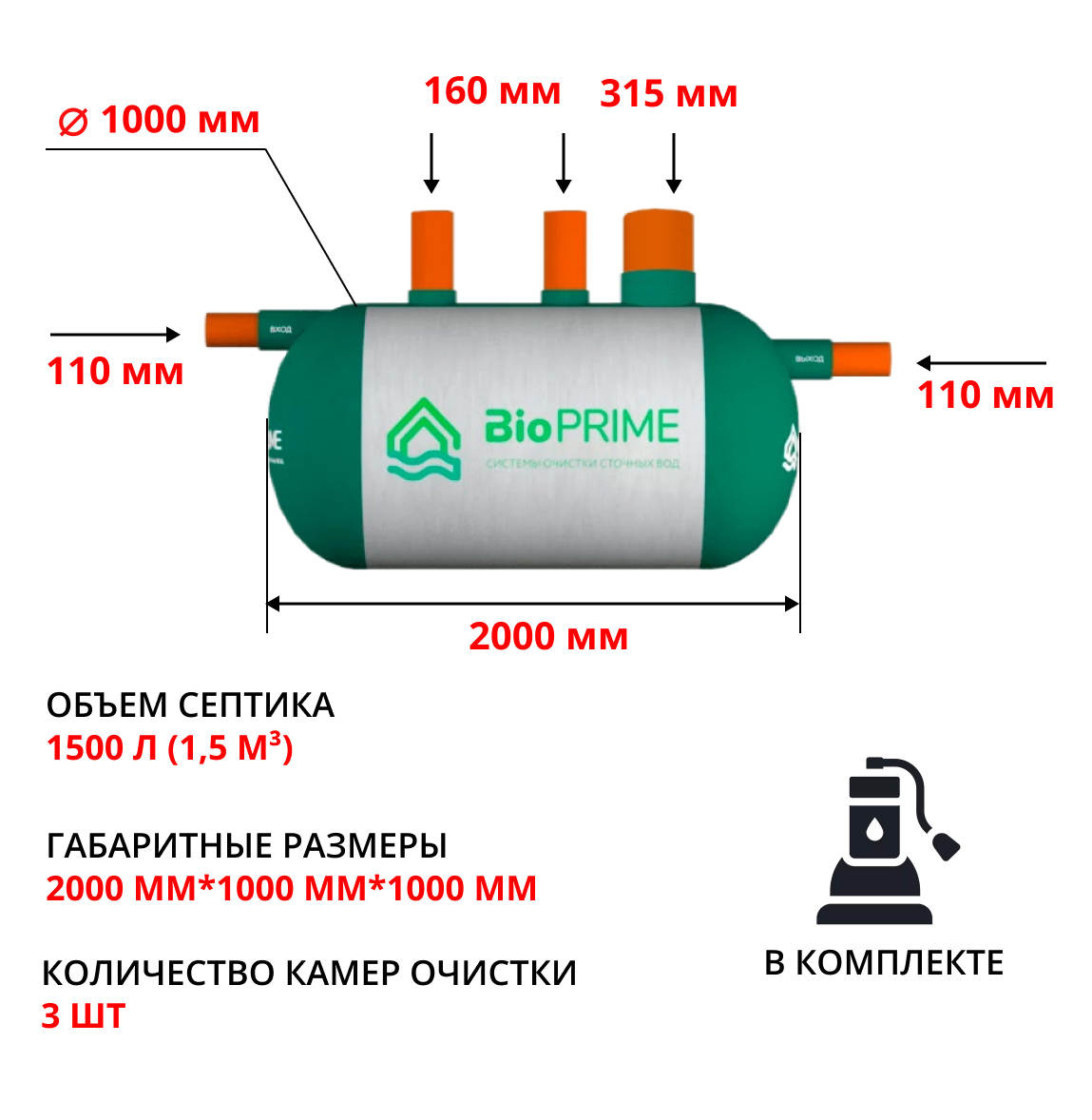 Септик Bioprime Trio 1,5 PR (с дренажным насосом) 1
