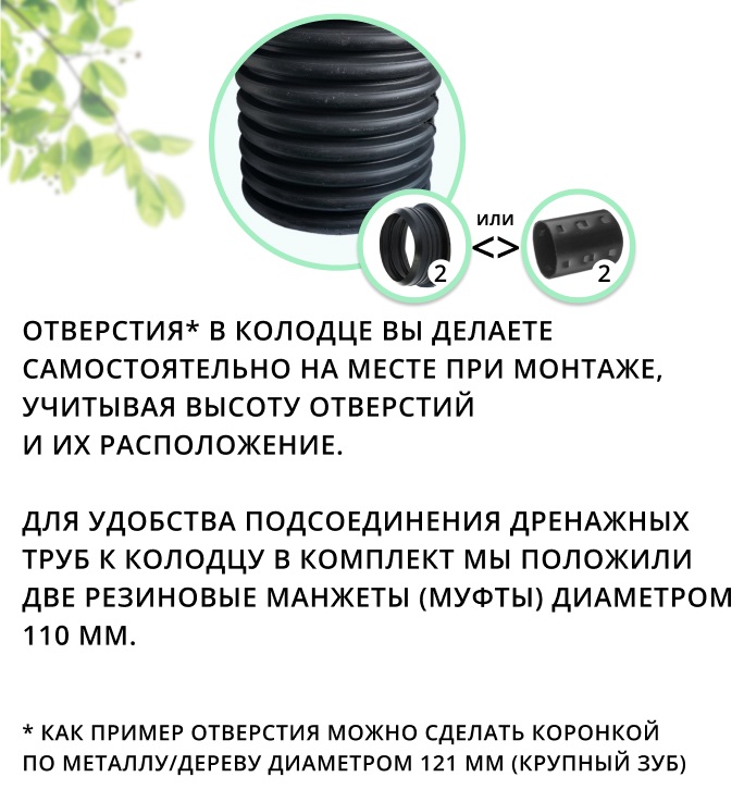 К-т для дрен.колодца: труба 460 h=2000мм/крышка черн.-1шт/адаптер d110=2шт 3