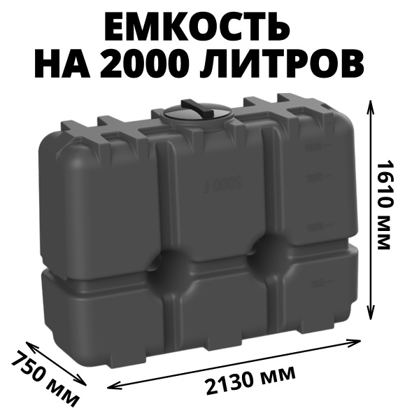 Пластиковая прямоугольная емкость R-2000 (Черный) 0