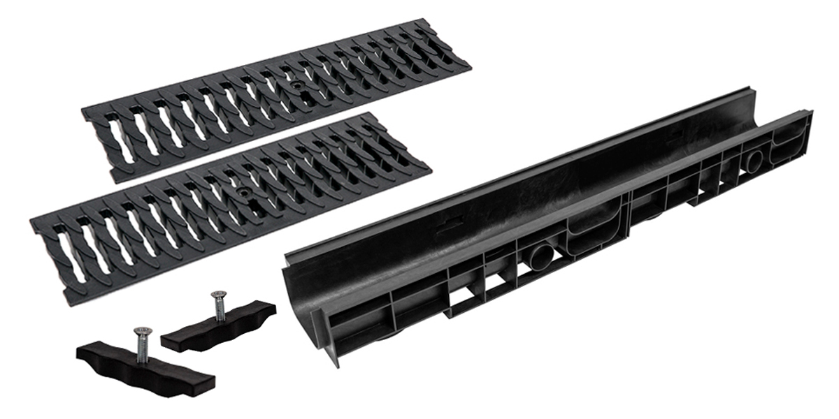 Комплект: Лоток Европартнер 100 мм с пластиковыми решетками черными "Ромбы" 1 метр