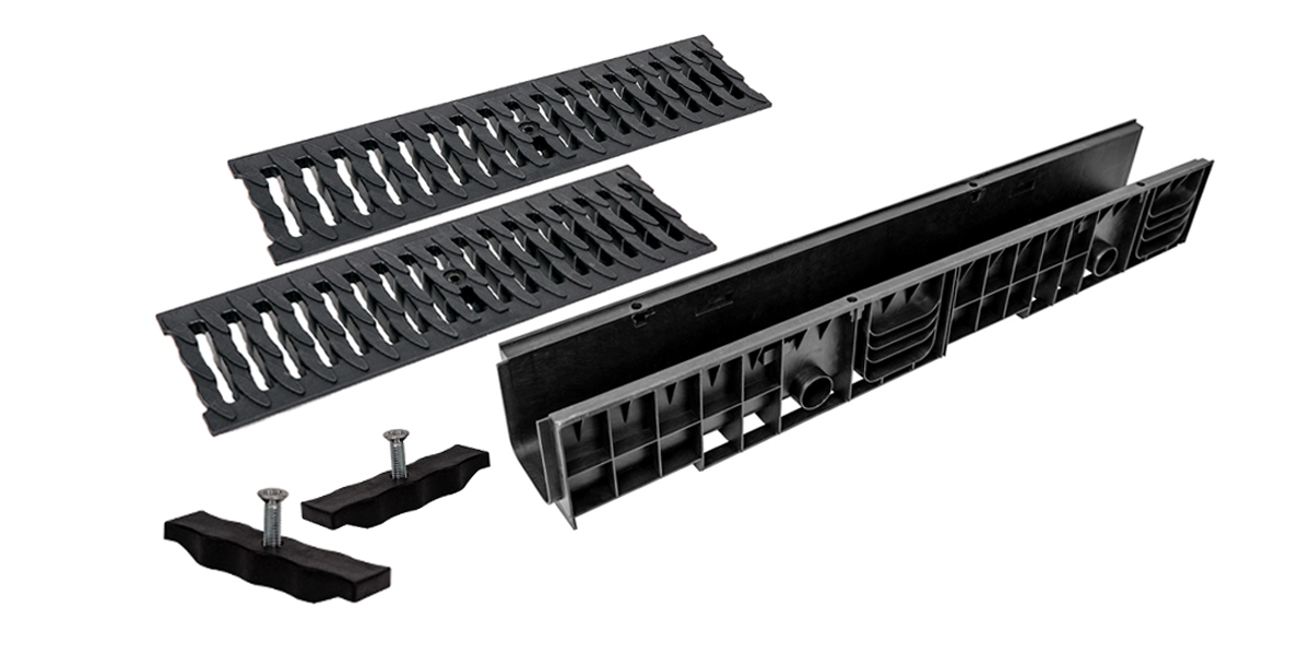 Комплект: Лоток Европартнер 150 мм с пластиковыми решетками черными Ромбы 1 метр