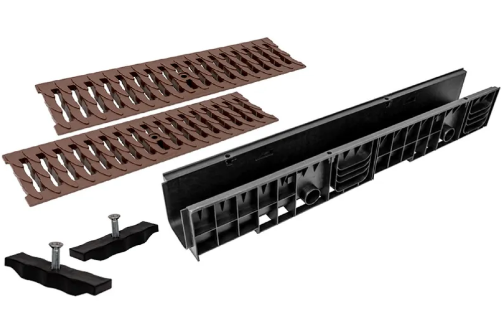 Комплект: Лоток Европартнер 150 мм с пластиковыми решетками коричневыми "Ромбы" 1 метр 0