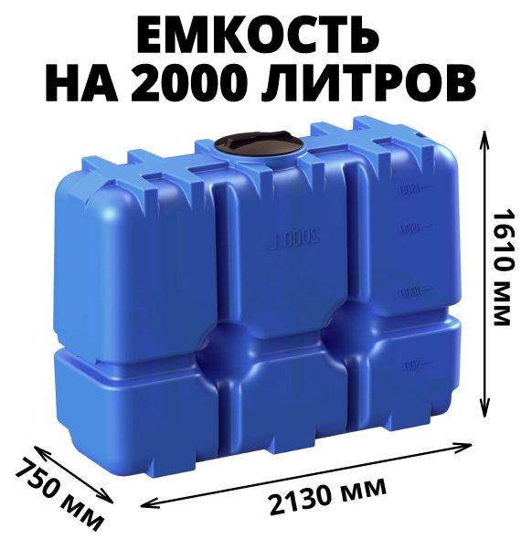 Пластиковая прямоугольная емкость R-2000 (Синий) 0