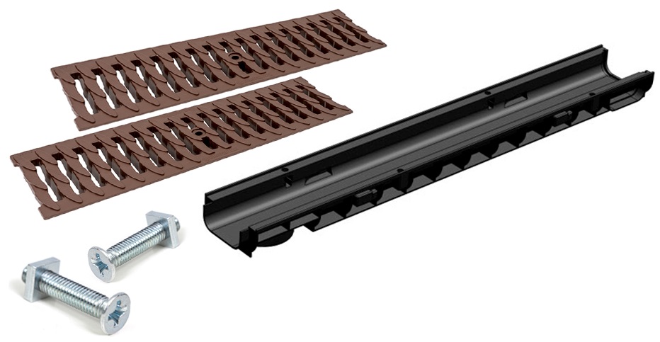 Комплект: Лоток Европартнер 60 мм с пластиковыми решетками коричневыми Ромбы 1 метр