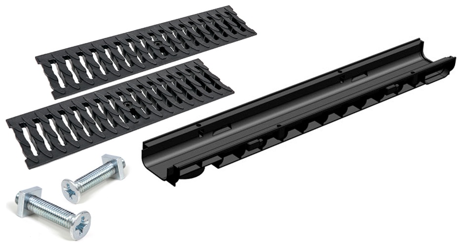 Комплект: Лоток Европартнер 60 мм с пластиковыми решетками черными Ромбы 1 метр