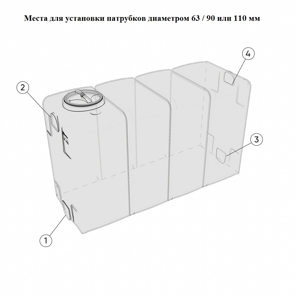 Пластиковая емкость ЭкоПром KR 4000 с 4 патрубками 110 мм с откидной крышкой (Белый) 2