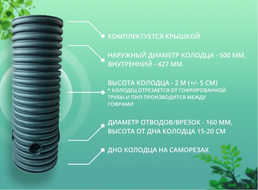 Дренажный колодец d500 h6000 с черной крышкой (отводы 160 мм) 1