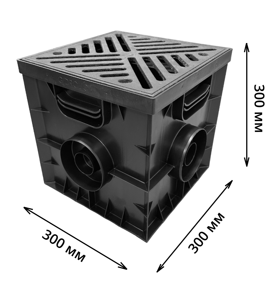 Комплект: Дождеприемник Gidrolica Point ДП-30.30 с чугунной решеткой, перегородками и корзиной 2