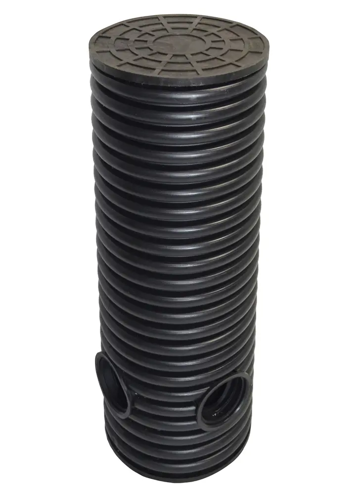 Дренажный колодец d695 h5500 с черной ПДТ крышкой (отводы 110 мм)