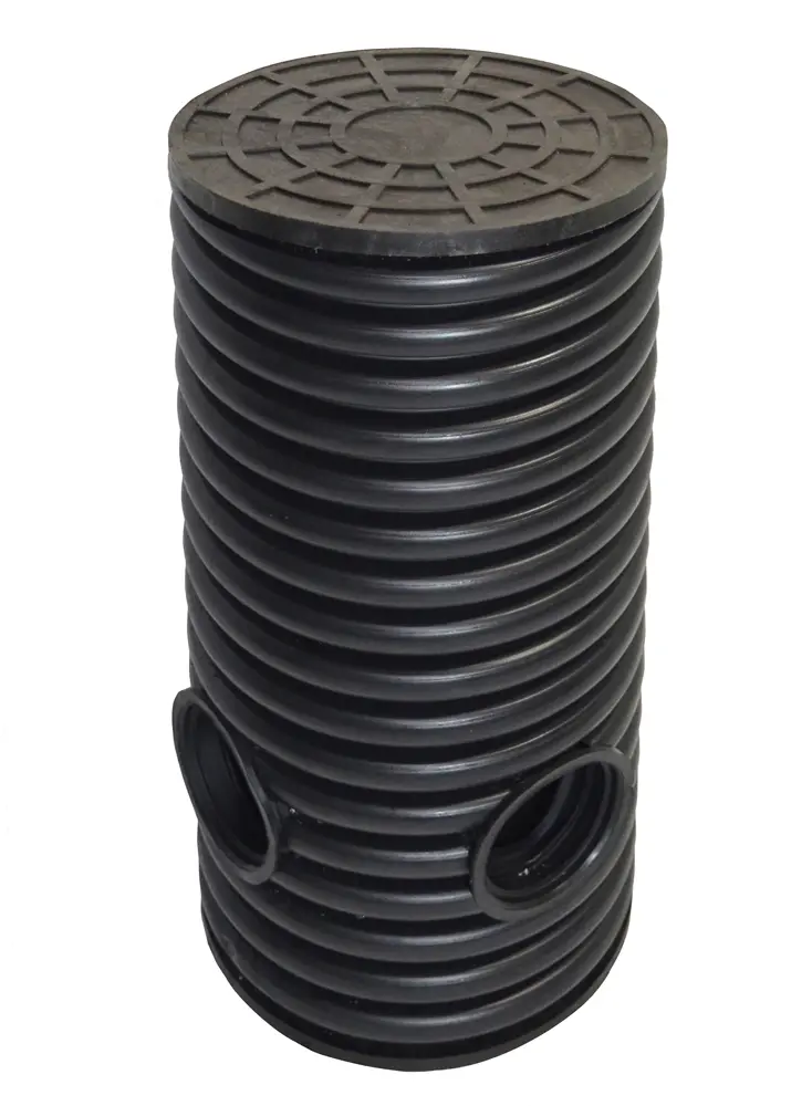 Дренажный колодец d695 h2500 с черной ПДТ крышкой (отводы 110 мм)